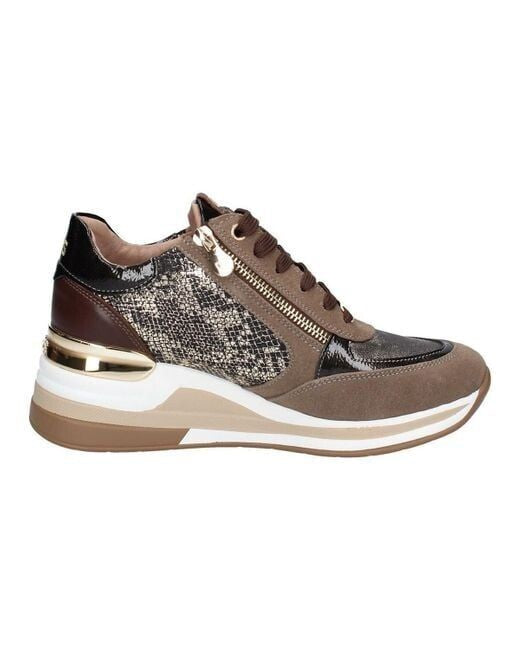 Keys Donna Scarpe K8322 Scarponcino Sneaker In Pelle lacci & cerniera Beige dk brown